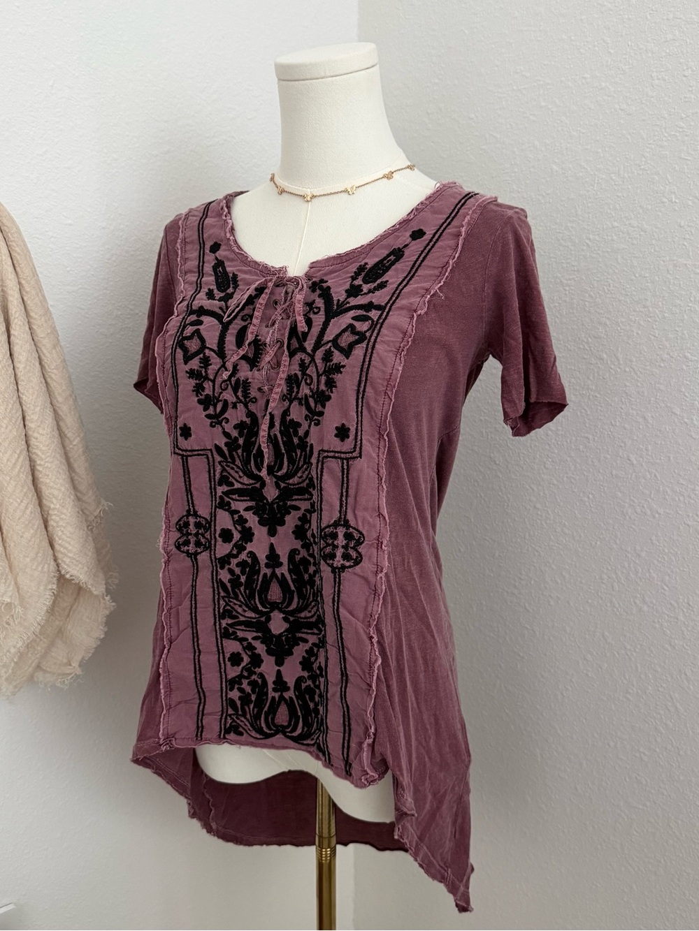 Free People Mauve Embroidered High Low Tunic Top
